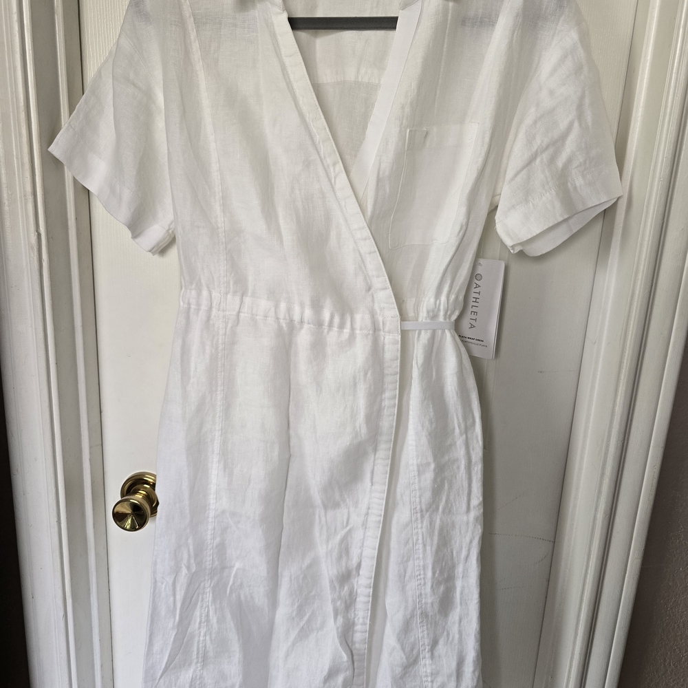 Athleta Playa Linen White Wrap Dress
